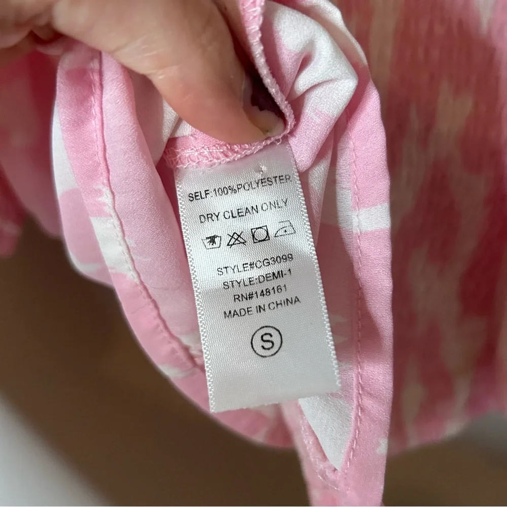 Anthropologie Buddy Love Pink White Abstract Print Puff Sleeve Demi Top